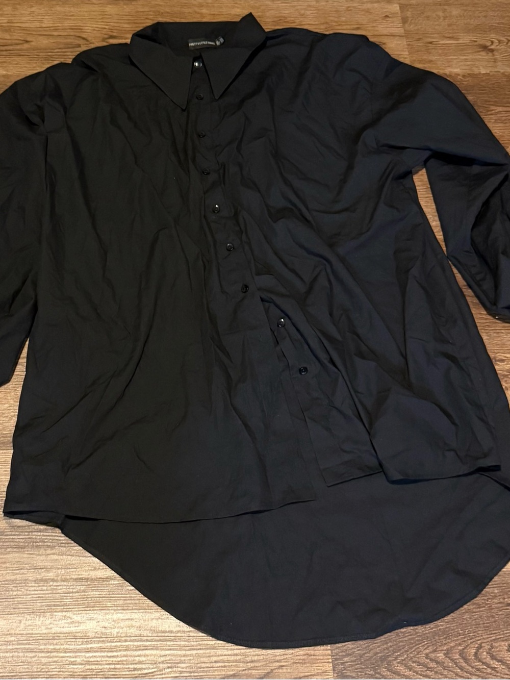 PrettyLittleThing Black High-Low Button Shirt Dress